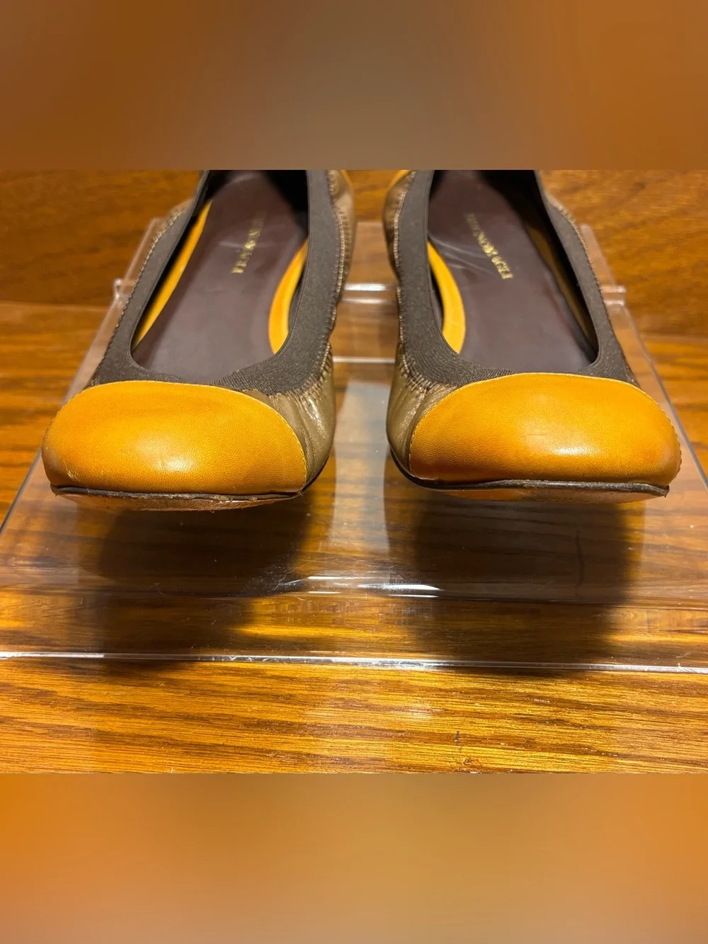 Bruno Magli ITALY MADE Cap Toe Ballet Flats Brown Mustard Leather EU 37.5 US 7